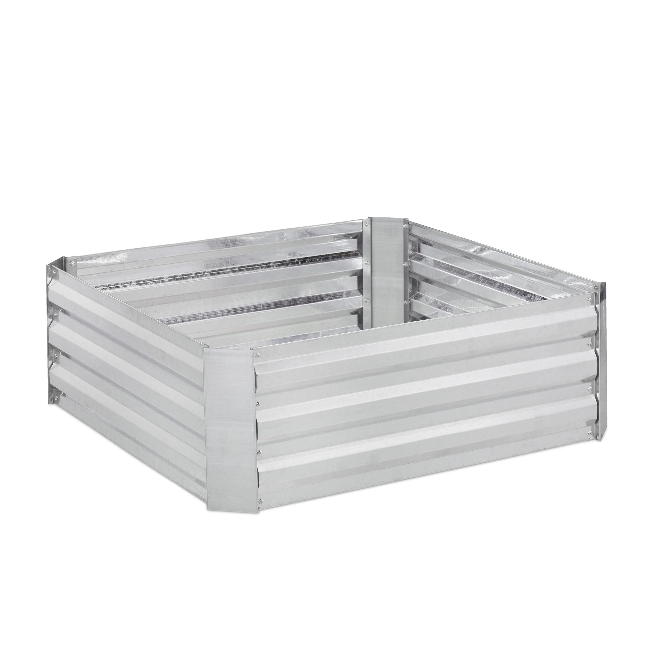 Relaxdays Raised Flowerbed, Galvanised Metal, for Flowers, Plants & Vegetables, HxWxD: 30x90x90 cm, Plant Bed, Silver