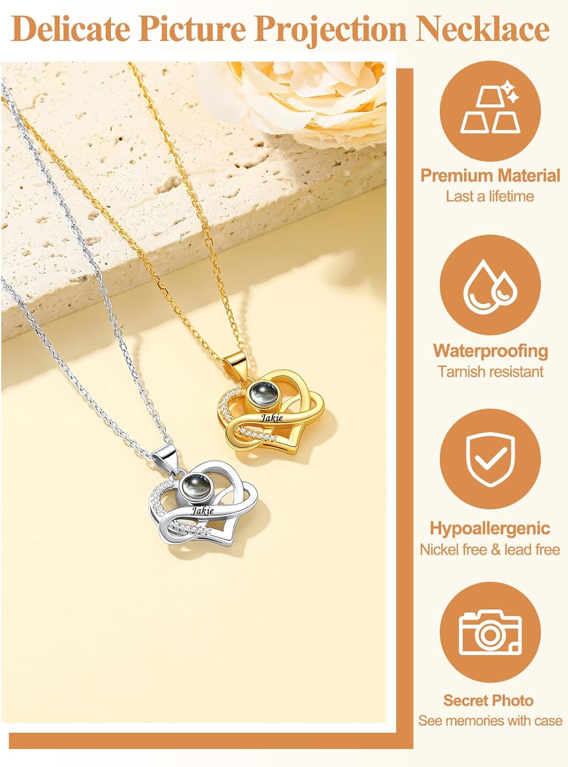 Custom4U Infinity Picture Necklace Photo Personalized, Custom Picture Necklace for Women Infinity Projection Necklace 18+2 Inches Stainless Steel Chain, Jewelry Gifts for Wife Grandma