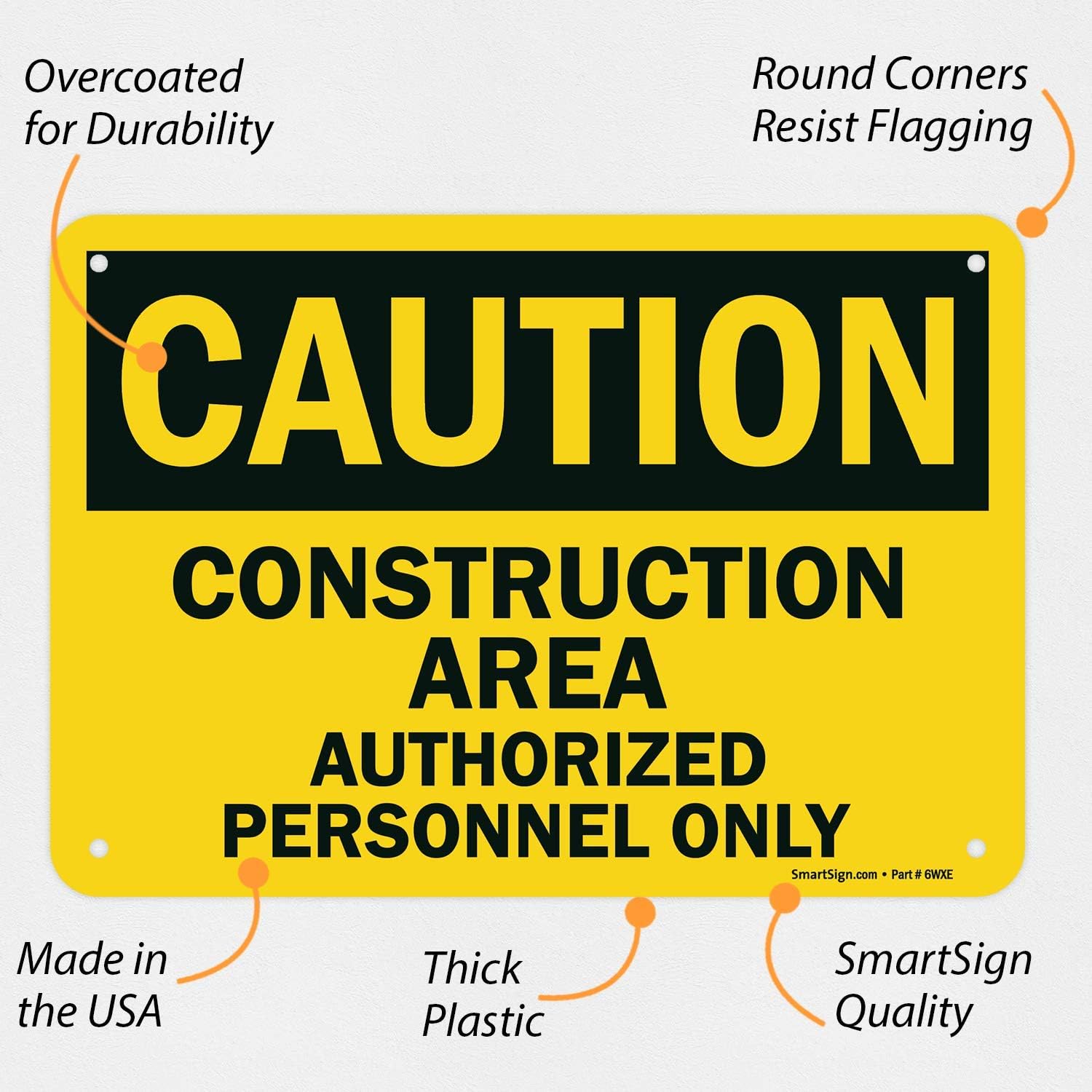 SmartSign - U9-1368-NP_7x10 "Caution - Construction Area, Authorized Personnel Only" Sign | 7" x 10" Plastic Black on Yellow