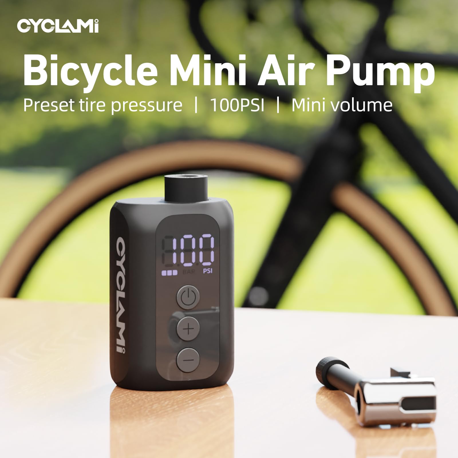 Pompa Per Bicicletta A5S, Mini Portatile Pompa Elettrica per Bicicletta 100 PSI,Spegnimento Automatico,Compatibile con Valvole Presta e Schrader per Biciclette da Strada, MTB, E-bike(98g)