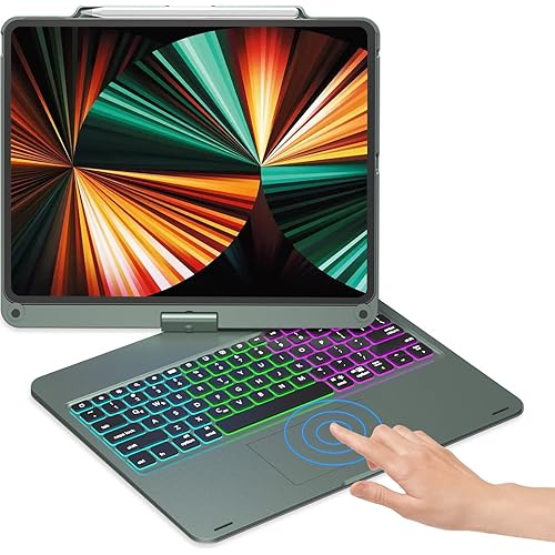 NOKBABO iPad Pro 12.9 inch Case with Keyboard, Rainbow Backlits, Pencil Holder, 360° Rotatable, Keyboard for iPad Pro 12.9 inch 6th/5th/4th/3rd Generation - Midnight Green