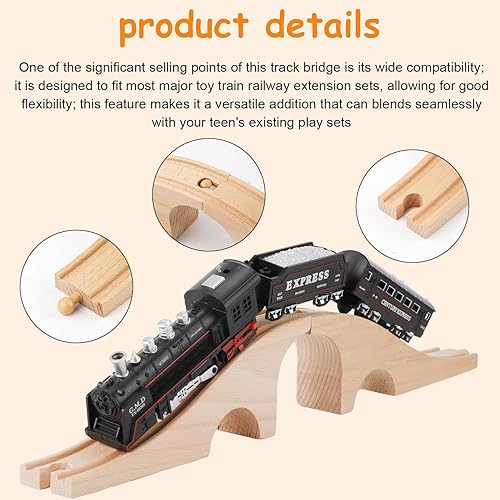 Miniatura 4 de Puente de tren de madera, accesorios de pista de tren de madera, expansión de pista de tren de madera maciza, tres agujeros, tren de tren, juguete