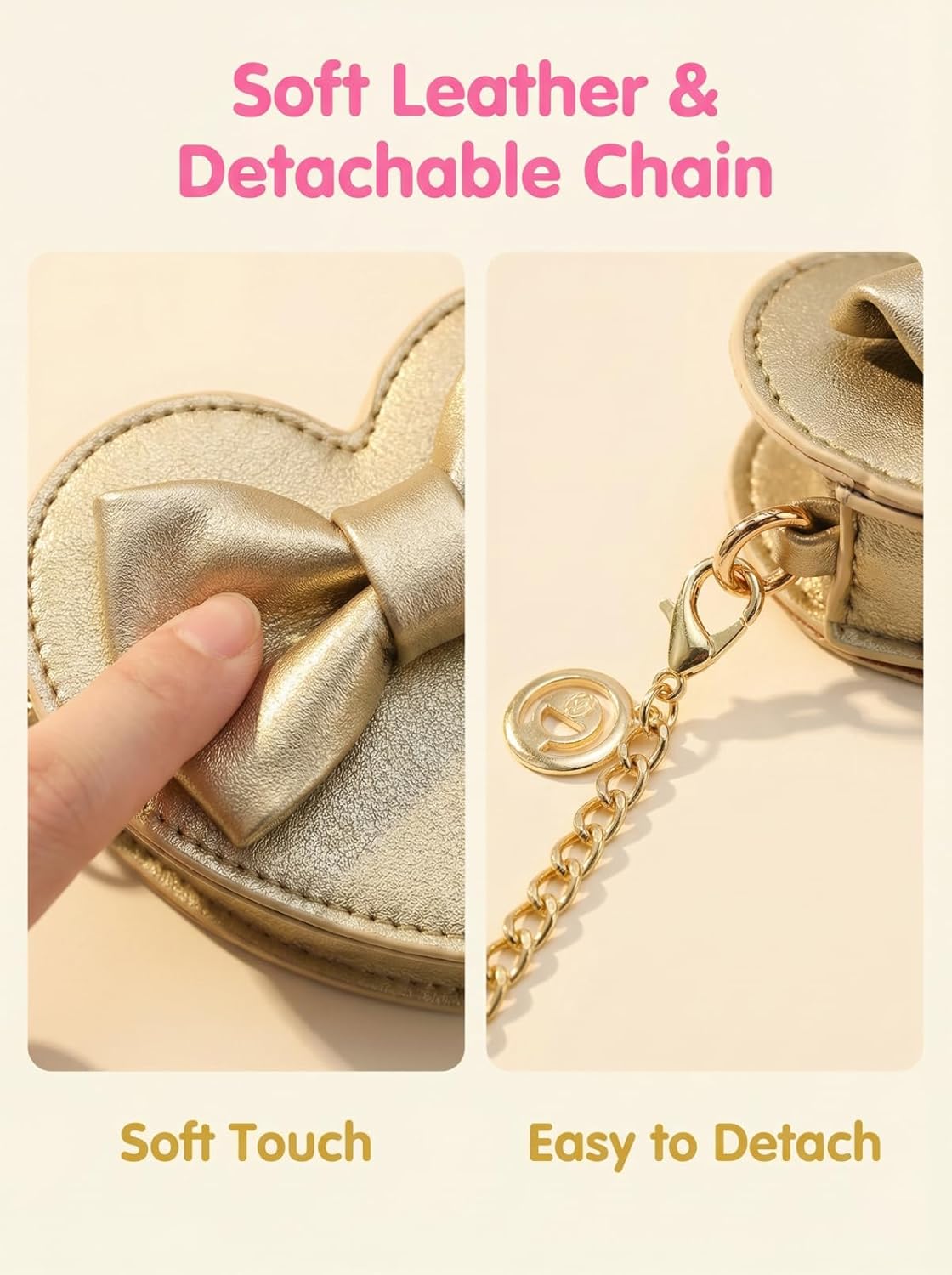 ZGMYC Cute Heart-shaped Crossbody Purse Bowknot Shoulder Bag Satchel for Little Girls Toddlers - Image 6