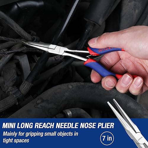 Miniatura 4 de WORKPRO Juego de mini alicates de largo alcance, kit de 3 piezas que incluye punta de aguja de 7 pulgadas, nariz doblada de 6 pulgadas, alicates