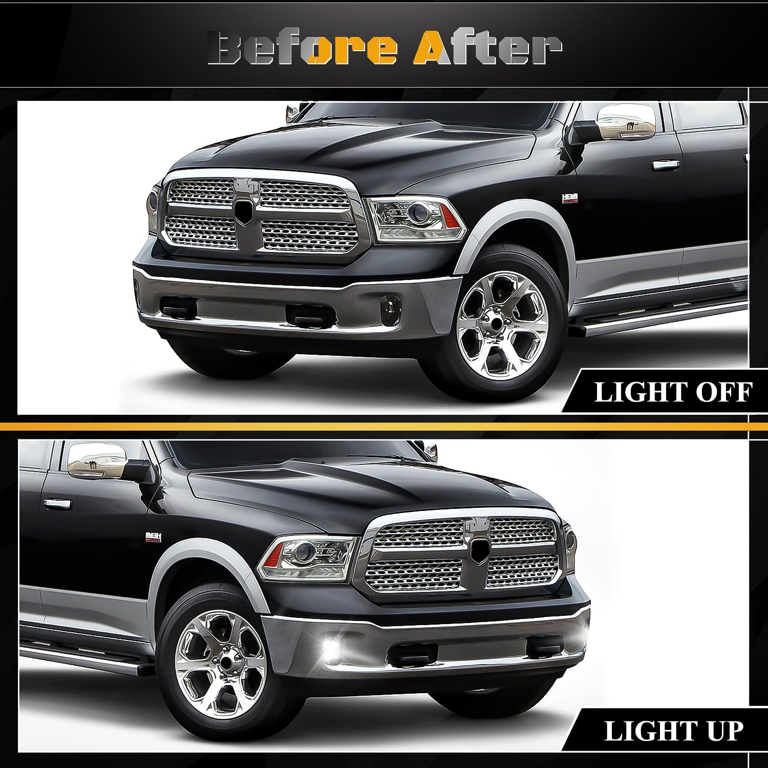 Led Fog Lights for 2013 2014 2015 2016 2017 2018 Dodge Ram 1500 & 2019 2020 2021 RAM 1500 Classic Pickup (Not Fit for Rebel Models) - Bumper Driving Fog Lamps OEM Replacement (White Light)