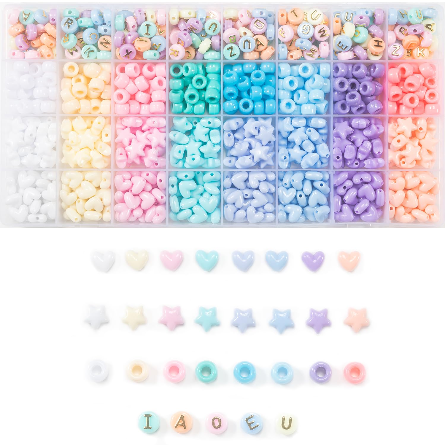 840 Pcs Acrylic Pony Beads Letter Beads Star Beads Heart Beads Friendship Kandi Rainbow BraceletMaking Kit for Jewelry Making