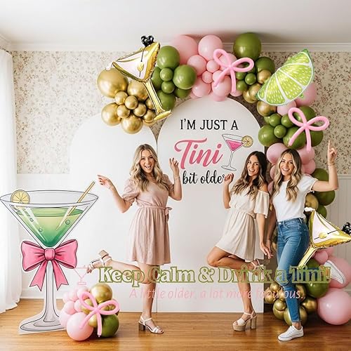 Miniatura 7 de Juego de guirnalda de globos de martini de limonada A Tini Bit para decoración de fiesta mayor, 130 globos rosa, verde y blanco, globo de vidrio de