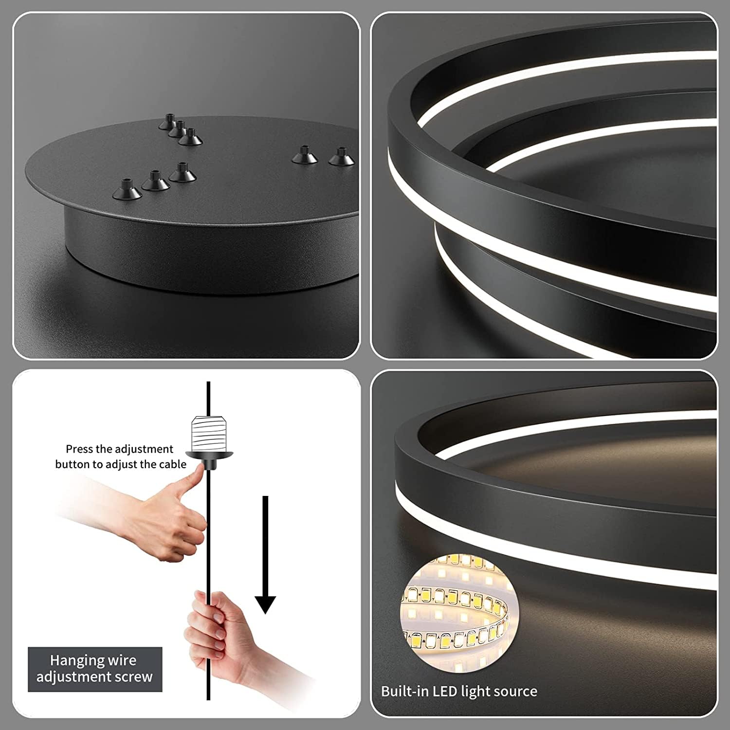 Moderne LED Pendelleuchte, 3 Ringe verstellbare Licht Pendelleuchte, moderner Deckenleuchter, dimmbar 2700 K - 6500 K, mit Fernbedienung 78 W