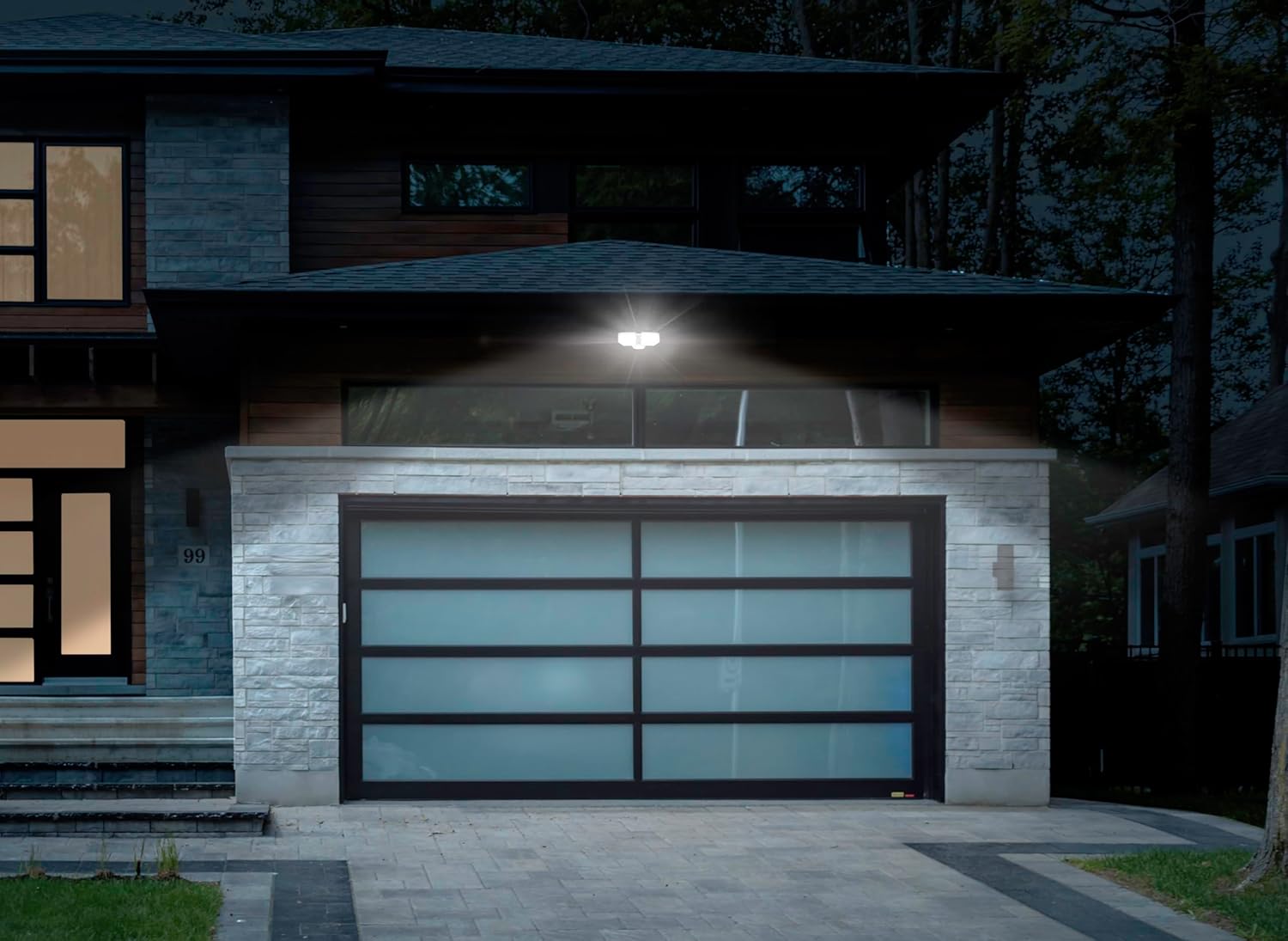 38W Flood Lights Outdoor, Integrated LED Security Light Fixture with 2 Adjustable Heads, Adjustable Brightness and Color, Dusk to Dawn Exterior LED Outdoor Light for Garage Yard Porch (White)