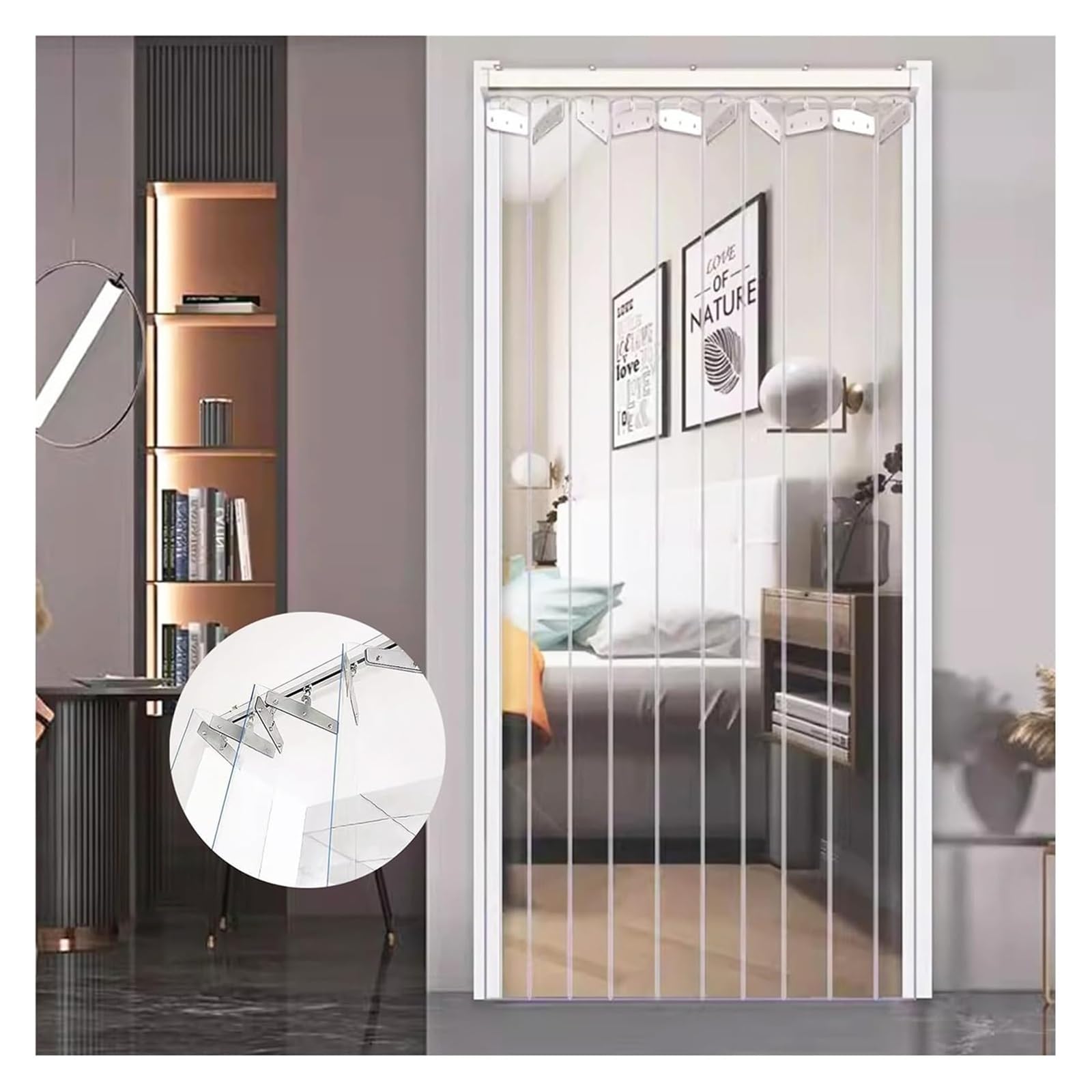 aygzb PVC Strip Door Curtain Sliding and Folding PVC Strip Curtain Vinyl Strip Door Curtain Suitable for Patio Storage Room Sliding Side Opening(1.95x2.4m)