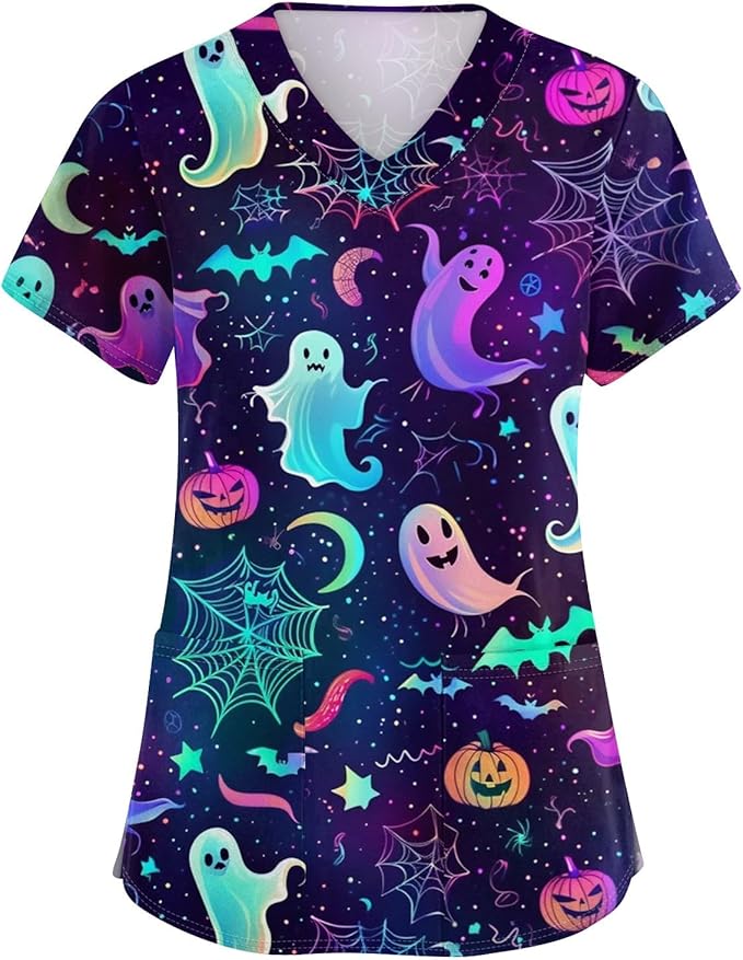 OIOLOYJM Printed Scrub Tops Women Short Sleeve V Neck Plus Size Scrubs for Womens Nursing Uniforms Shirts with Pockets