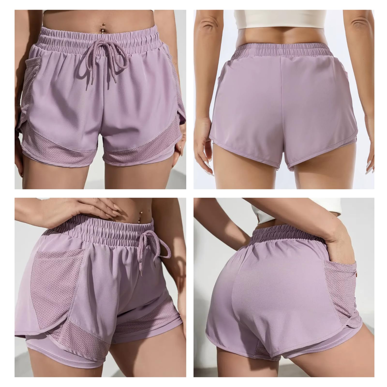 Genérico Pack de 2 Pantalones Cortos Deporte Mujer 2 en 1 con Legging Integrado Shorts Running Mujer Mallas Cortas Deportivas Fitness Yoga y Gimnasio