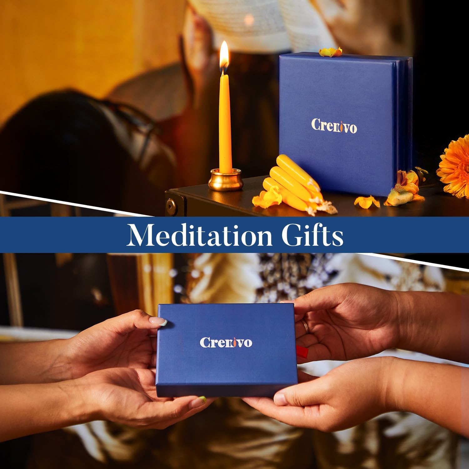 Crenovo 20 Minute Beeswax Meditation Candles with Brass Holder, 12 Pack