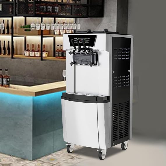 Commercial Soft Serve Ice Cream Maker Machine 2200W - 5.8 to 8 Gal/Hr High Output with LCD Display & Auto Clean Function, Pre-Cooling System for Restaurants, Snack Shops, Cafes
