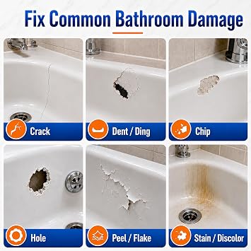 Tub Repair Kit White, Bathtub Repair Kit for Enamel, Fiberglass, Acrylic