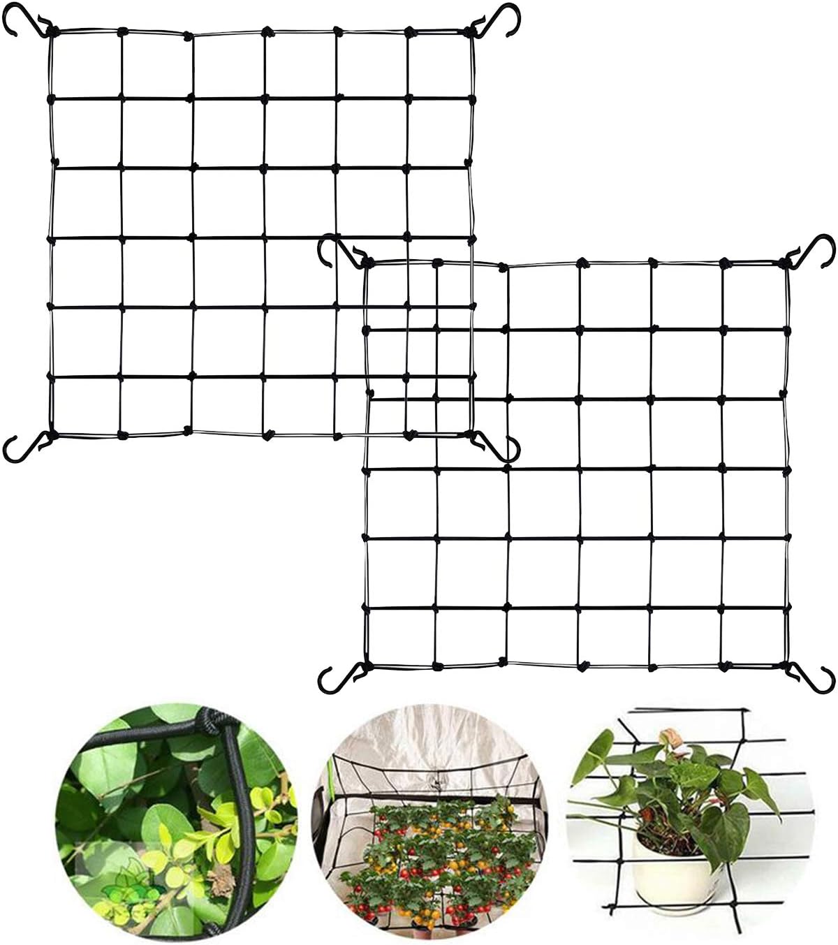 METCRY 2-Pack 2x2FT Elastic Trellis Netting with Hooks for Grow Tents,Suitable for trellising Bean, peas, Climbing Plants