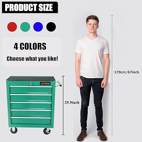 Miniatura 45 de Carro de herramientas de 4 cajones con ruedas, multifuncional, almacenamiento de herramientas, cajones, herramienta rodante, organizador