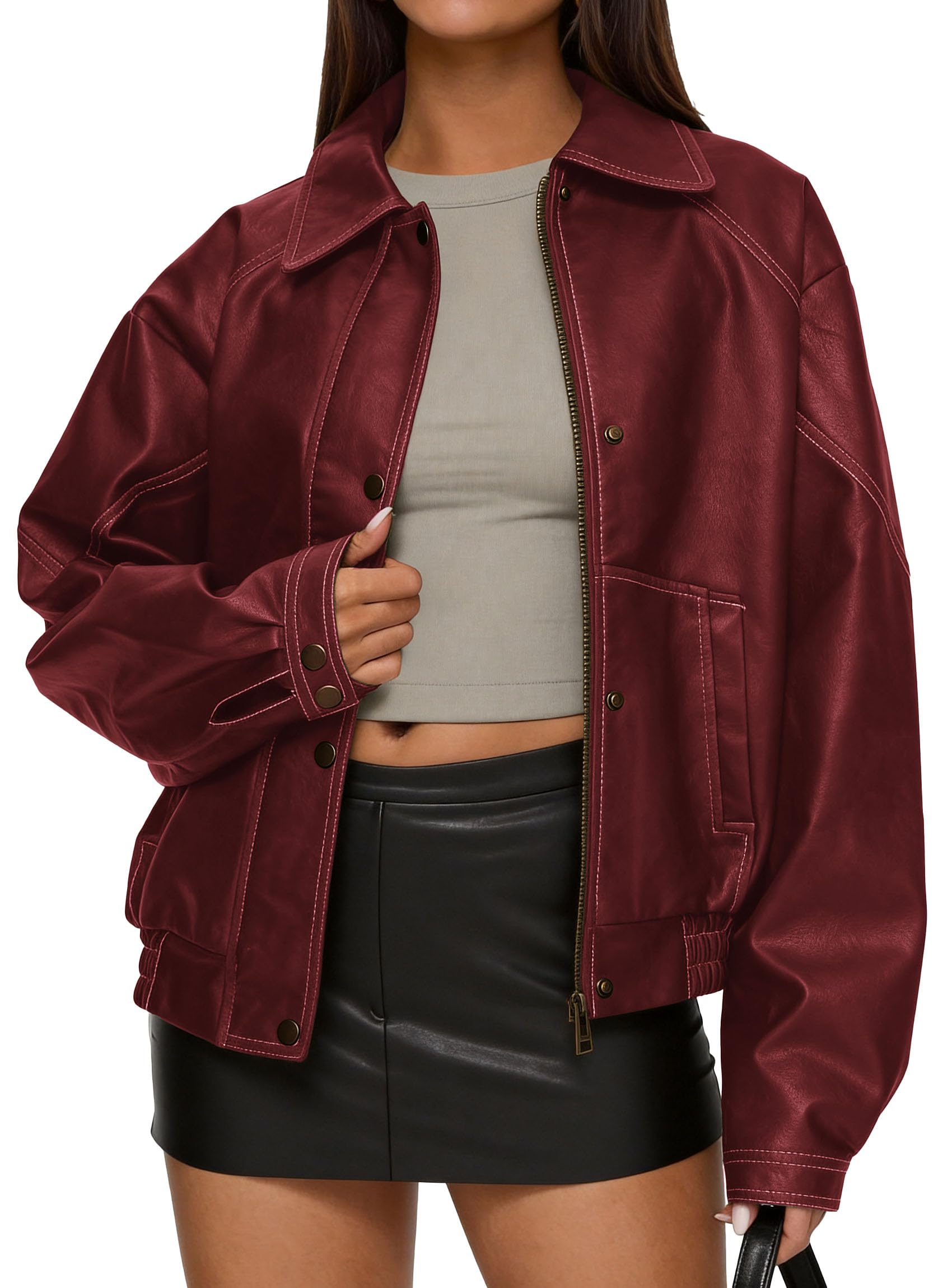PRETTYGARDEN Womens Oversized Faux Leather Jacket Fall Winter Outfits
