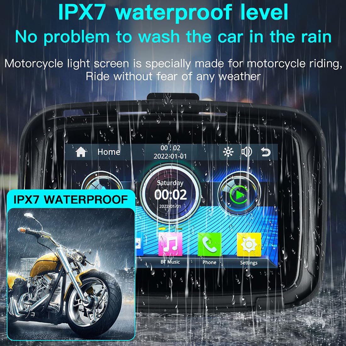 PolarLander Monitor per Moto Portatile 5'' IPS Impermeabile IPx6 Compatibile con Wireless Apple Carplay e Android Auto Dual Bluetooth