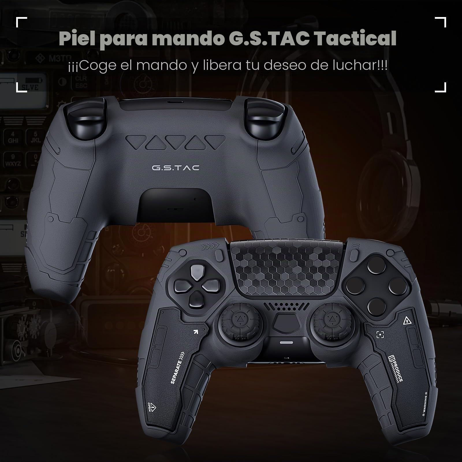 GeekShare Funda Protectora Antideslizante de Silicona para Mando inalámbrico PS5 con 2 Tapas para el Pulgar y 2 Pegatinas, Color Negro