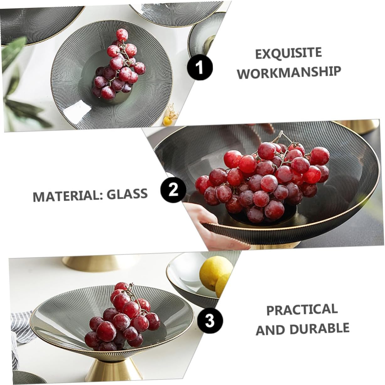 Tall Glass Footed Fruit Bowl for Kitchen Counter, Household Desktop Storage Tray with Pedestal, Modern Dining Table Snack and Dried Fruit Plate