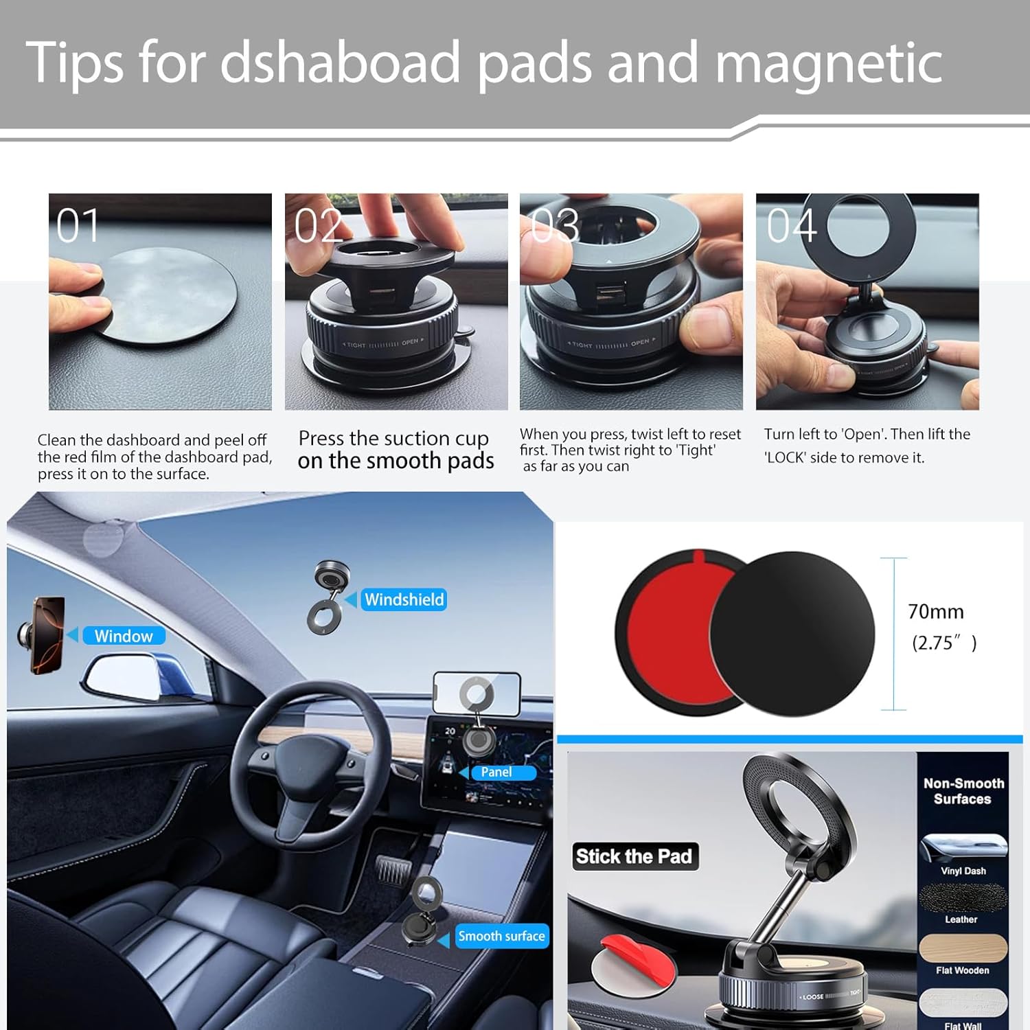Vacuum Suction Magnetic Phone Holder, 2025 Upgraded Foldable Retractable Suction Cup Car Phone Mount for Magsafe, 360° Adjustable Magnetic Phone Stand for Cars/Gyms/Mirrors/Smooth Surface - Image 6