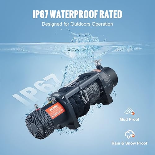 Miniatura 5 de VEVOR Cabrestante eléctrico, cabrestante de cuerda de nailon con capacidad de carga de 12 V, 10,000 libras, IP67 720 pulgadas x 85 pies con control