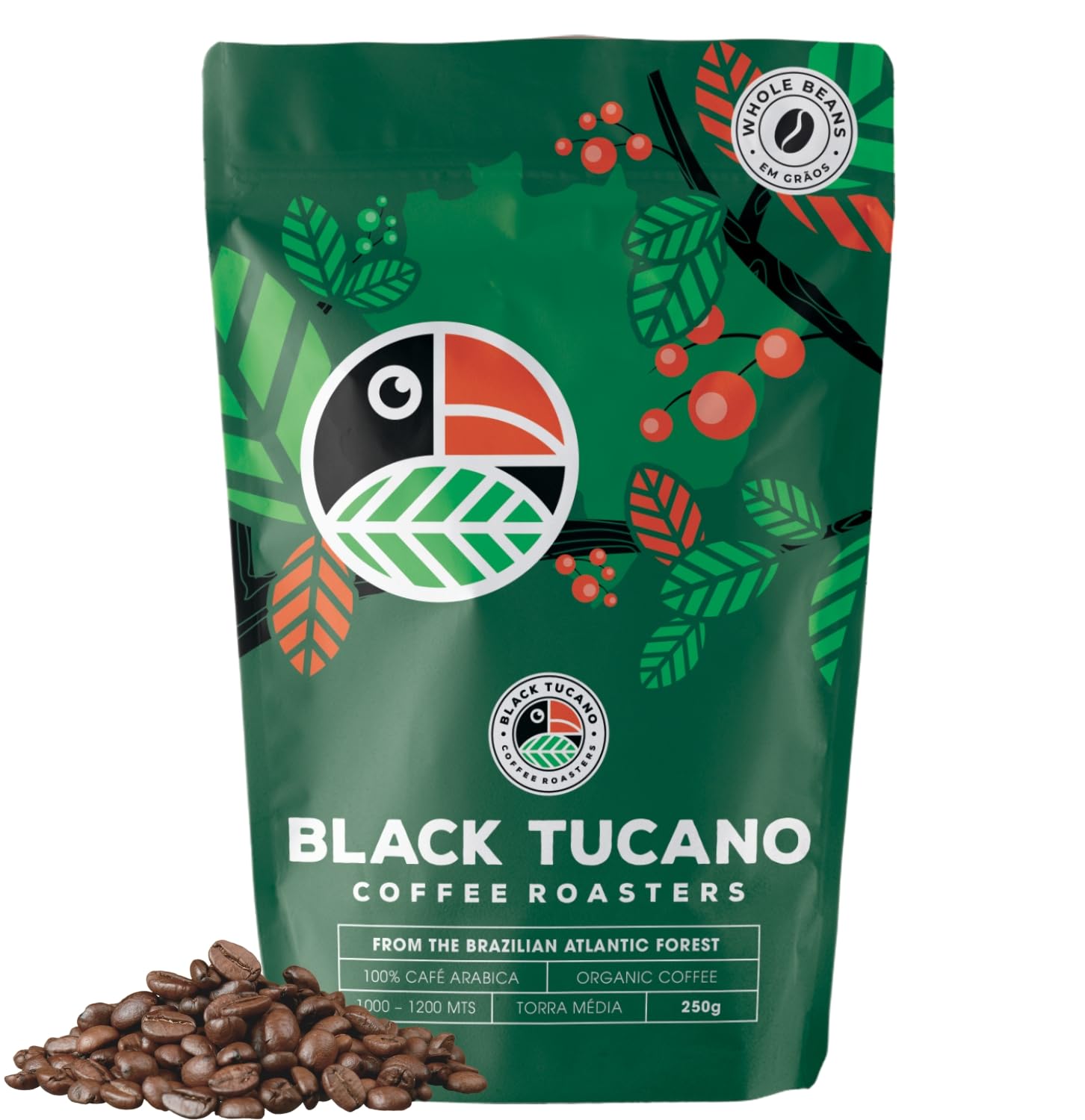 Brazilian Whole Beans Medium Roast Coffee - Organic, 8.8 Oz (250g)