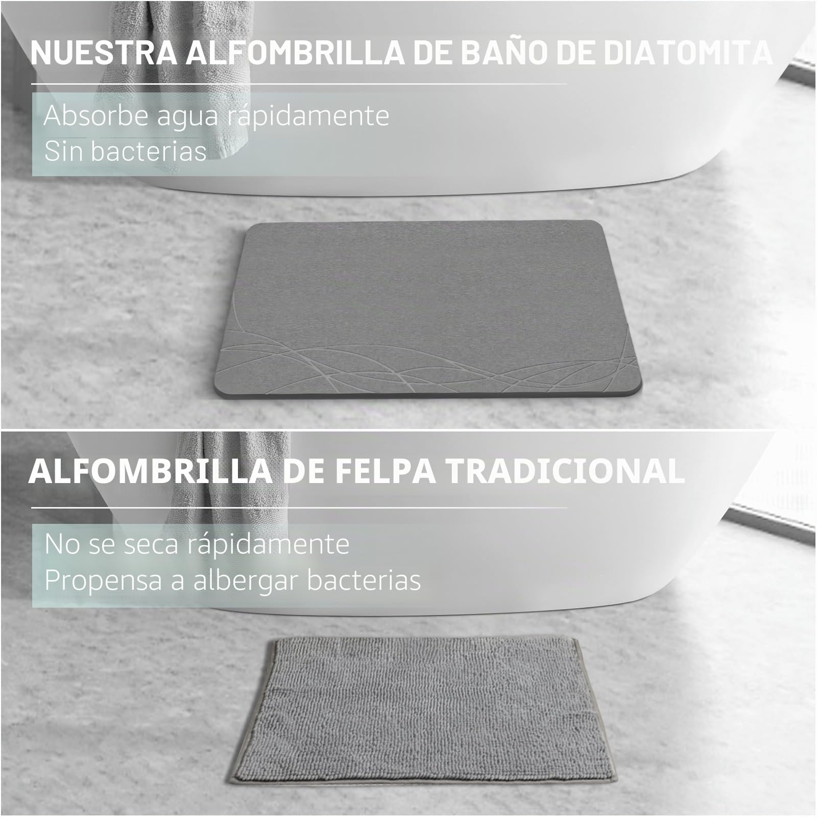 Alfombrilla de baño de piedra muy absorbente, alfombrilla de baño de piedra, 60 x 39 cm, antideslizante, de secado rápido