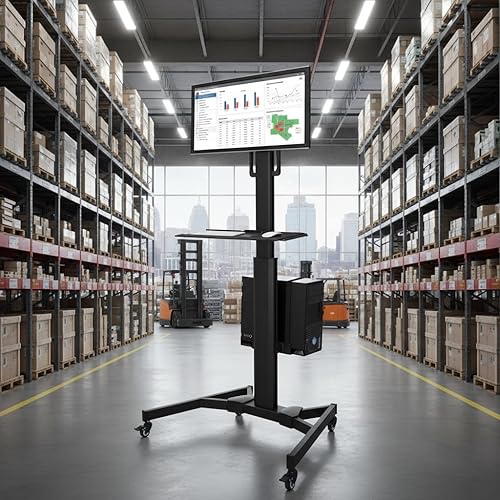 Miniatura 2 de Mount-It! Estación de trabajo móvil de escritorio con soporte para monitor para pantalla de hasta 32 pulgadas, carrito de computadora con ruedas,