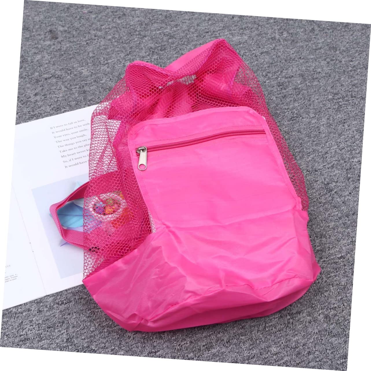 CALLARON Portable Foldable Shell Storage Bag for Boy Girl Lightweight Beach Net Backpack Pink for Toys and Essentials Durable Material for Summer Outings