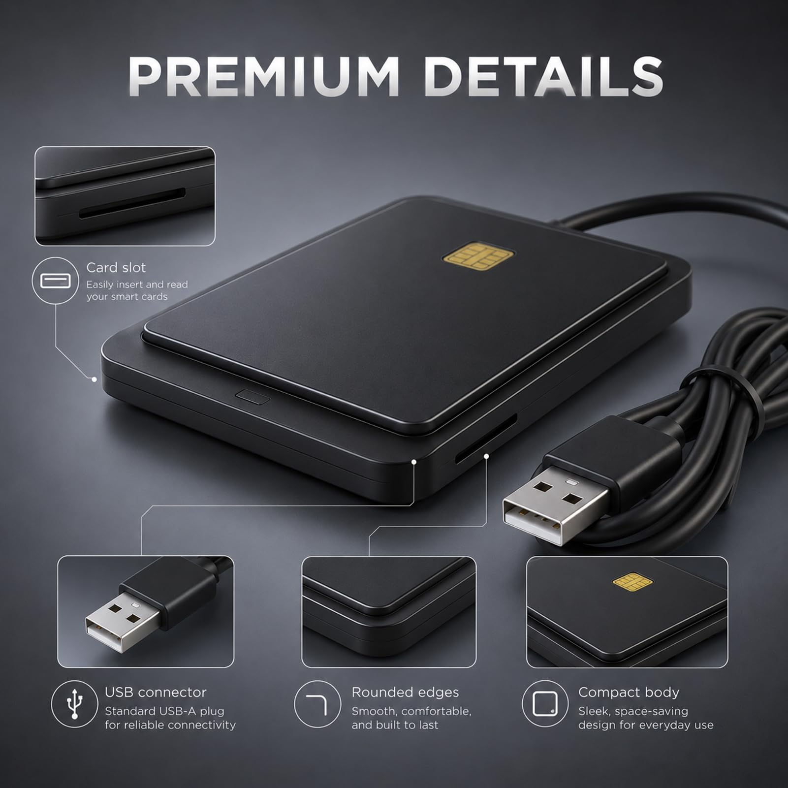 USB PCSC Smart Card Reader für Eid CAC SIM IC, unterstützt digitale Signatur und Online-Bank, für Fahrer mit Schwergewicht Chronographen, kompatibel mit Windows Mac Linux