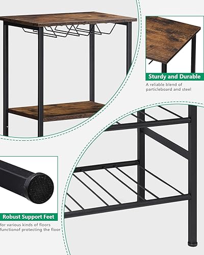 Miniatura 4 de MOOACE Mesa de estante para vinos, piso independiente, armario industrial rústico de madera para bar de vinos con almacenamiento de vino y estante