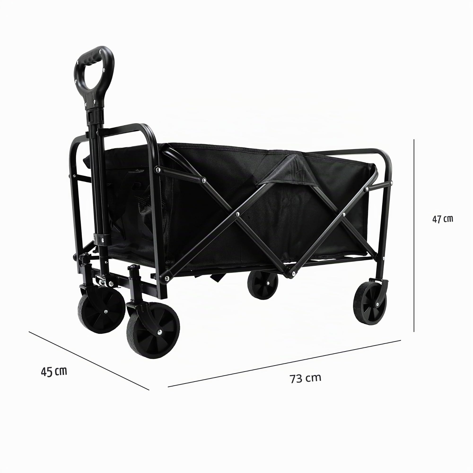 Chariot Pliable Noir 75 x 45 x 86 cm - Chariot Utilitaire Pliable avec Tissu Oxford 600D Durable - Poignée réglable - avec 2 Porte-gobelets - Idéal pour Le Plage