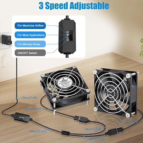Vista 30 de GDSTIME Paquete de 2 ventiladores USB silenciosos de 1.575 pulgadas con 3 controles de velocidad, mini ventilador de carcasa de computadora sin