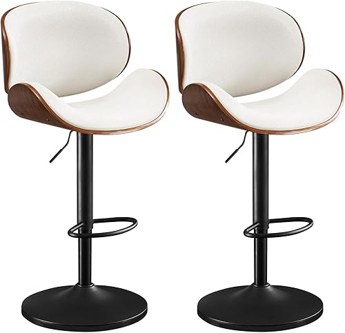 Miniatura 23 de Furniliving Juego de 2 taburetes de bar con respaldo, modernos taburetes de cocina cuadrados de piel sintética con reposabrazos, taburetes de bar