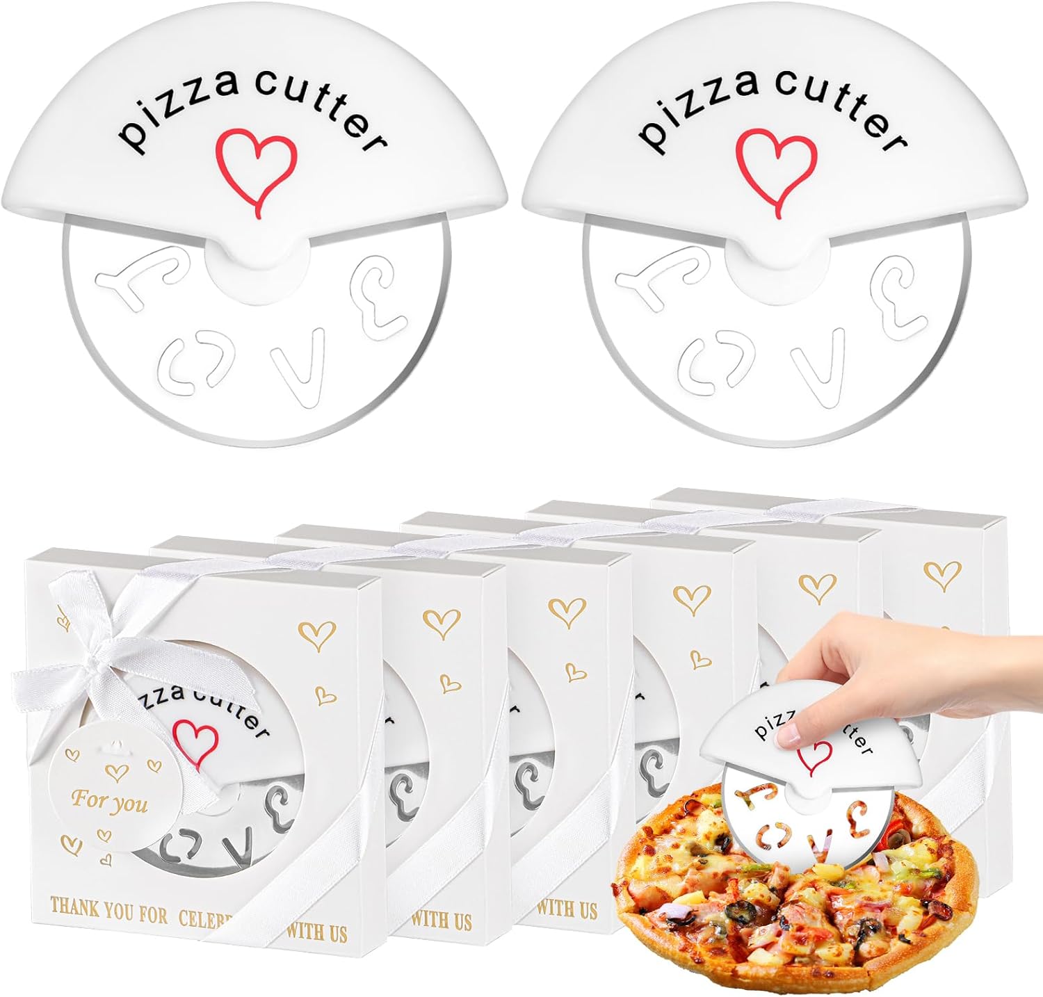 30Pcs Pizza Cutter Wedding Party Favors for Guests, White Mini Stainless Steel Pizza Cutter with Gift Box for Bridal Decoration Baby Shower Return Souvenirs Guest Prizes