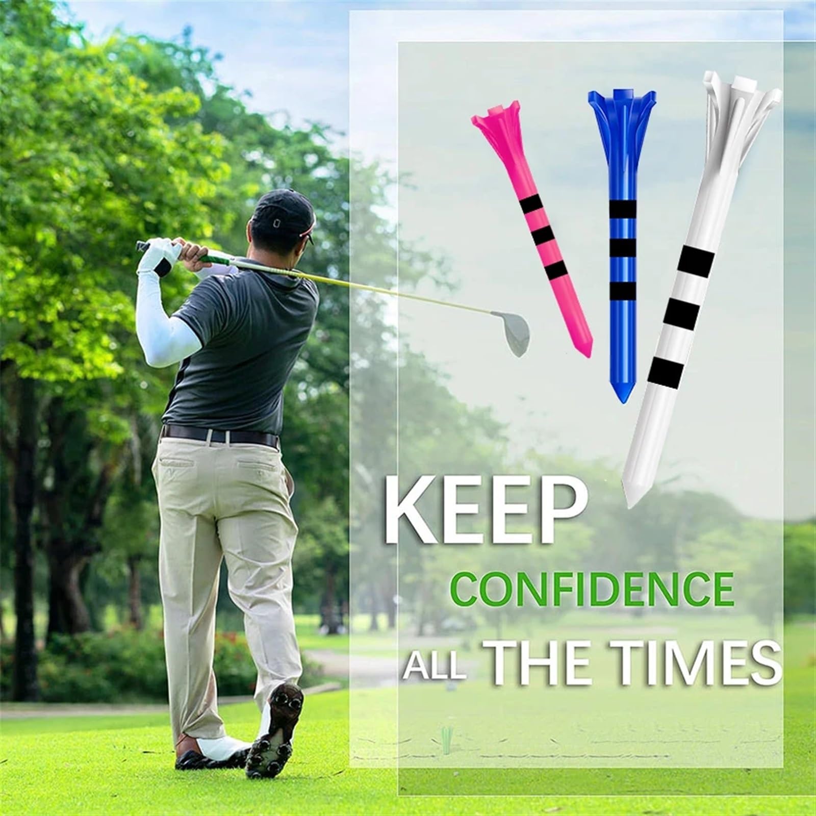 Golf Tee 100 Stück Golf-Tees aus Kunststoff, unzerbrechlich, 5 Zinken, Kopf-Tee mit Streifenmarkierungen, Langer Ballhalter, geringe Reibung, weniger Widerstand FüR Einen Idealen Abschlag
