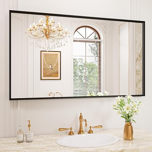 Miniatura 40 de Espejo de baño LED de 20x28 pulgadas con marco negro, espejos de baño retroiluminados y con luz frontal para pared, antiempañamiento, regulable, con