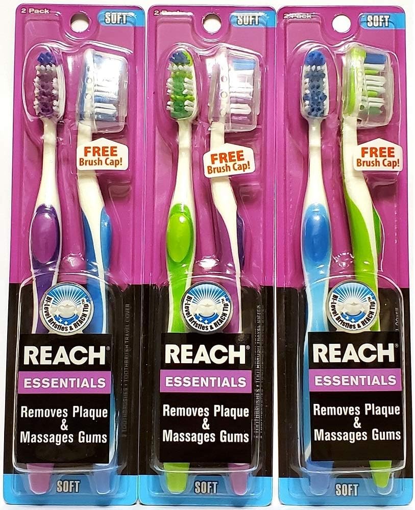 REACHEssentials Soft Toothbrush, Assorted Colors, 2 Count (Pack of 3) Total 6 Toothbrushes