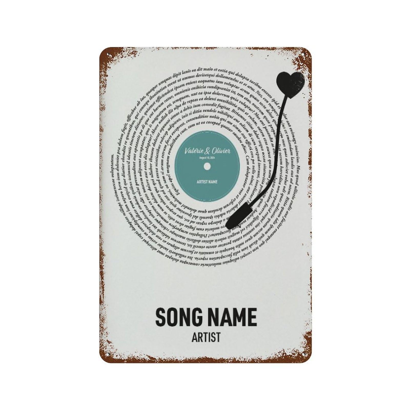 xiaoxiaoshen Personalized Song Lyrics Vinyl Record Custom Music Gift Wall Decor Art Metal Tin Poster Modern Home Decor Art Home Bar Shop Decorations Vintage Sign 30x20cm