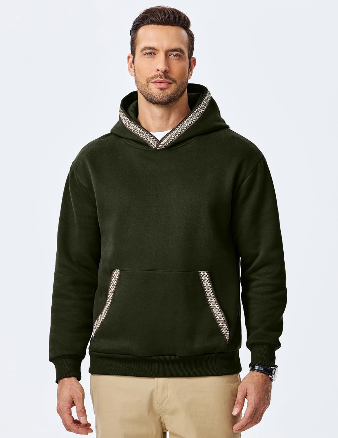 JMIERR Mens Hoodies Pullover Casual Cotton Fleece Hooded Sweatshirts Long Sleeve Shirts - Image 2