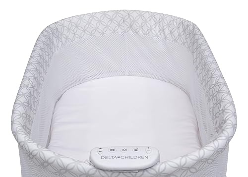Vista 9 de Delta Children Sweet Dreams - Cuna portátil con malla de flujo de aire, con luces de vibración y música, gris infinito