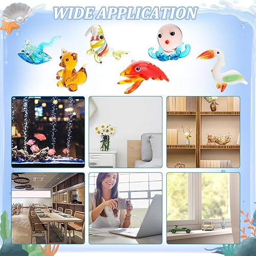 Miniatura 7 de AHANDMAKER 6 figuras de animales pequeños, 6 estilos de figuras de animales de vidrio para decoración del hogar de mesa, manta de pájaro, morsa,