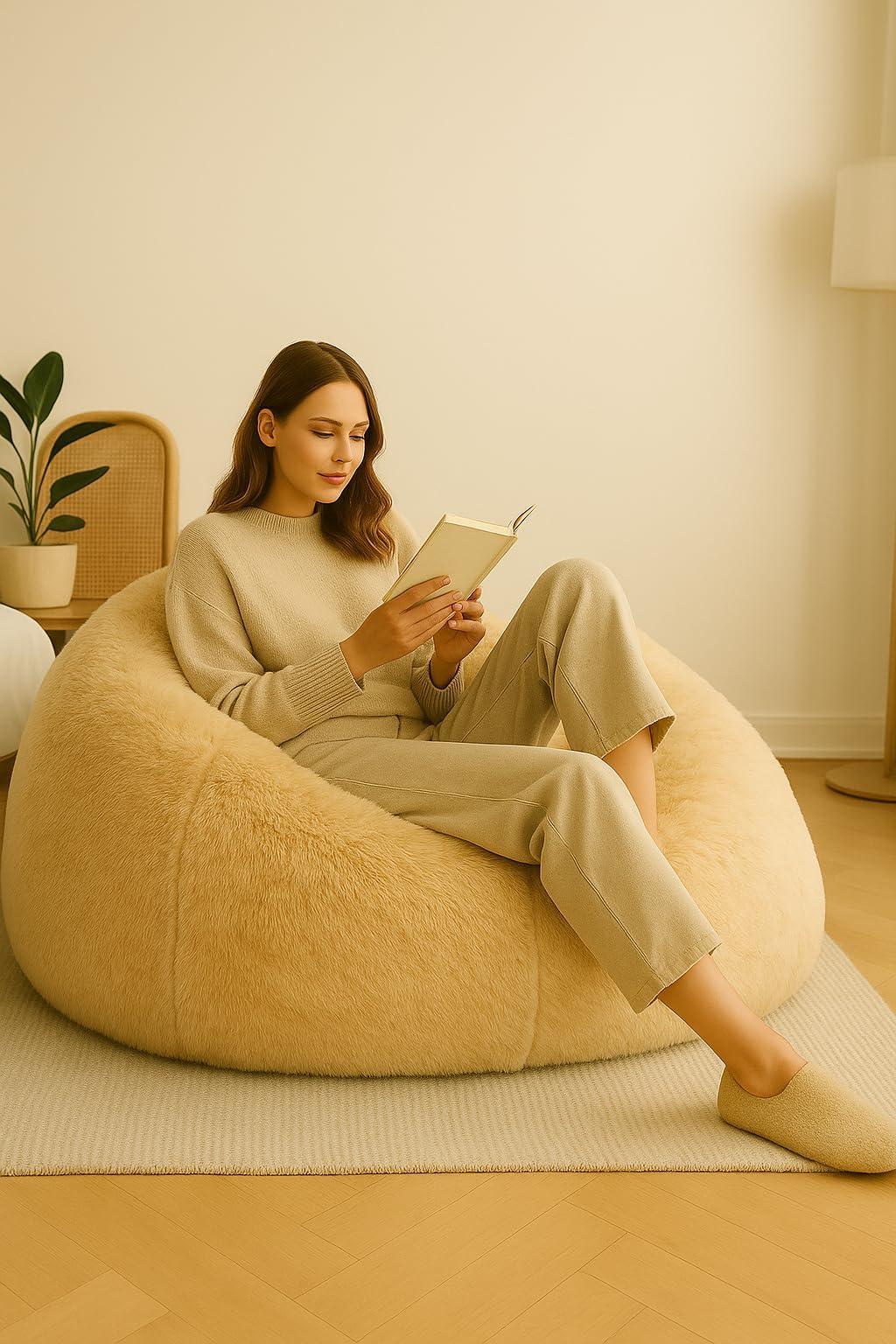 Mollismoons Fur Bean Bag Sofa Couch for Living Room Ivory Color Cream Color Best Bean Bag for Living Room Luxury Lounge Chair Latest (Bean Bag XXXL Without Beans Cover only)