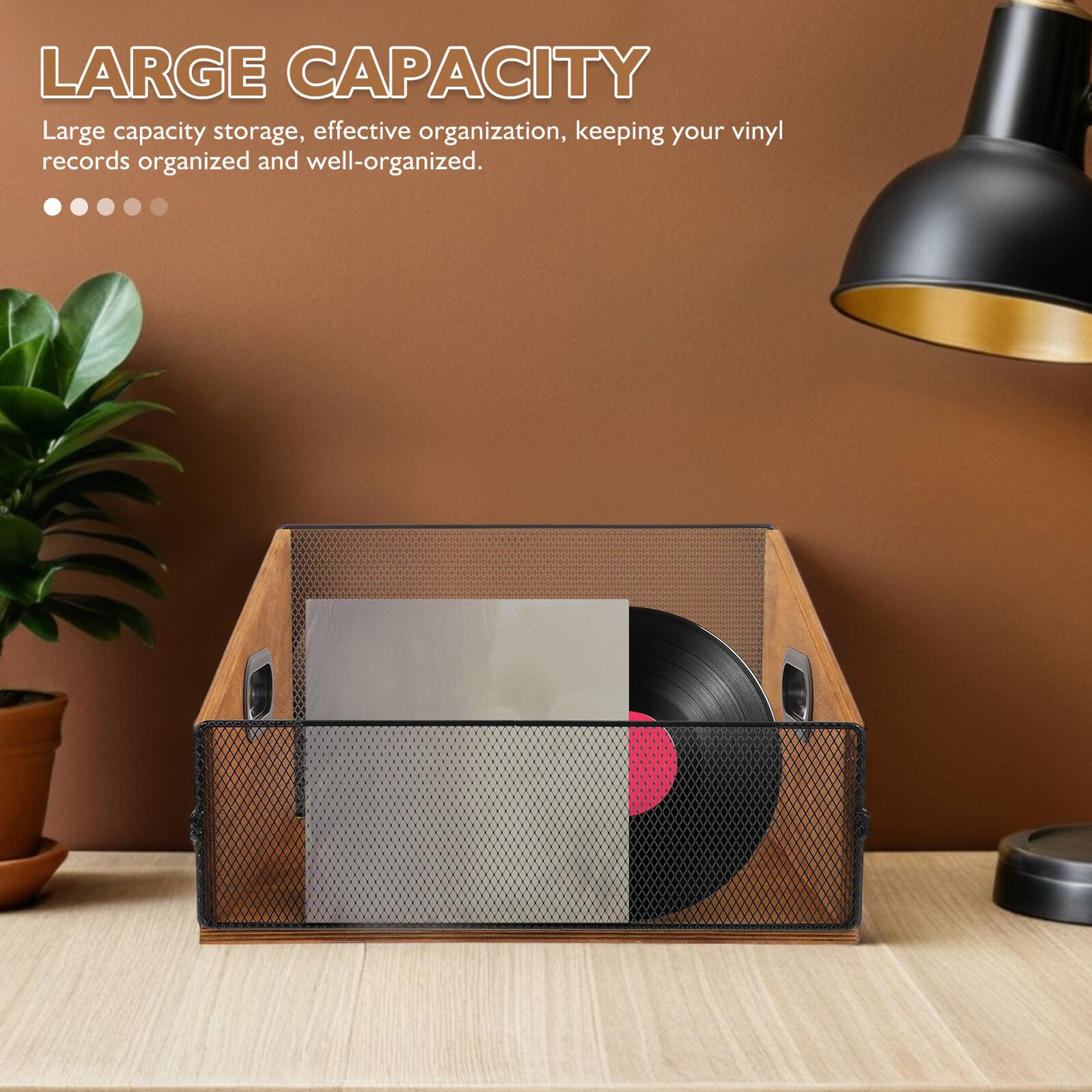 GANAZONO Scatola di Archiviazione in Legno per Dischi Vinile con Manici Robusti, Organizer da Scrivania Rustico per Album Fotografici e Libri, per Sale Musica