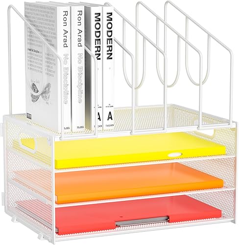 Marbrasse Organizador de escritorio, organizador de papel de escritorio con asa, organizador de archivos de escritorio de malla de 4 niveles,