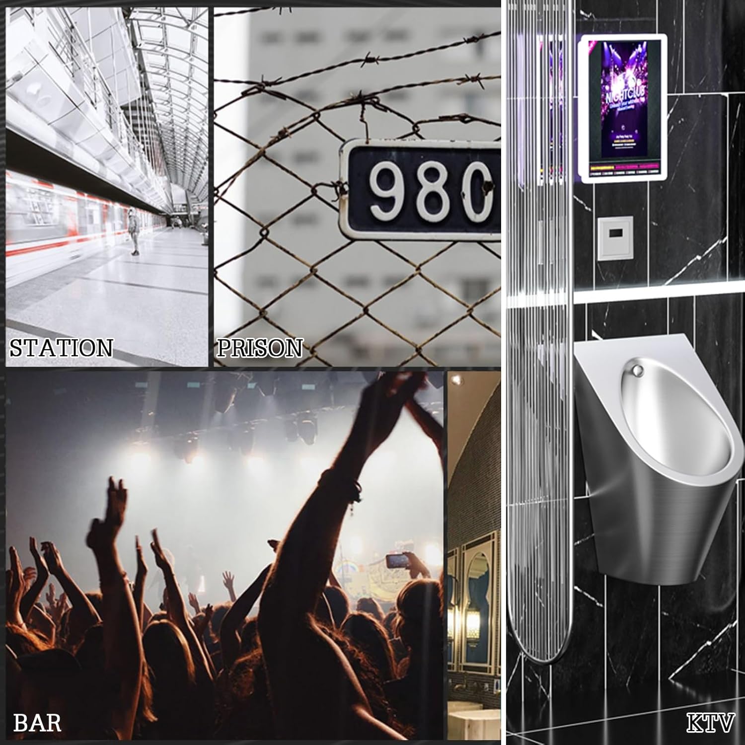 304 Stainless Steel Wall-Mounted Urinal for Men, Touchless Automatic Flush with Anti-Odor System, Ideal for Household, Restaurants, Offices, Gyms, and Public Restrooms