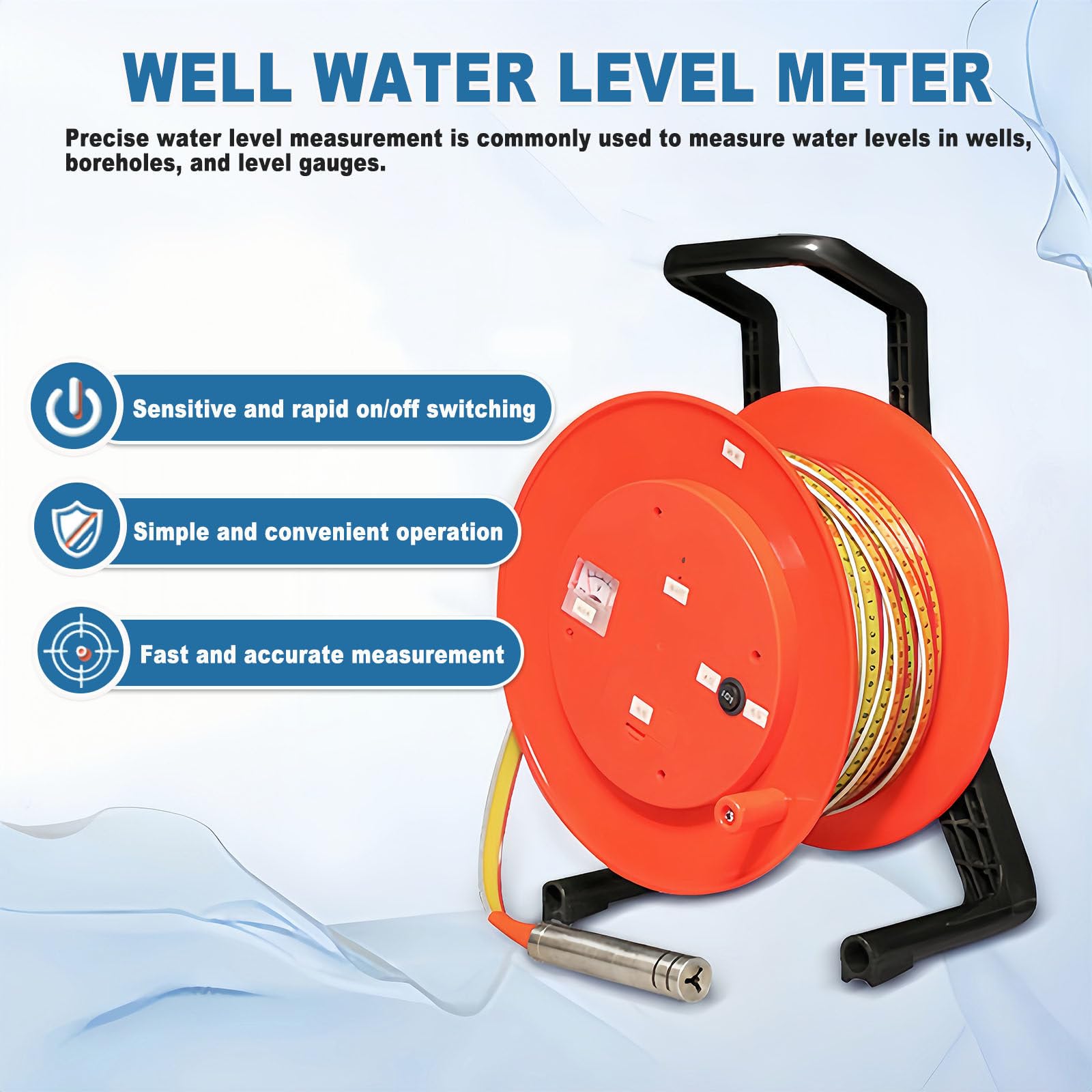 Medidor De Nivel De Agua para Pozos Profundos (20-300 Metros) con Sonda De Acero Inoxidable. Herramienta De Medición De Pozos. para El Personal De Mantenimiento De Pozos. 164ft/50m