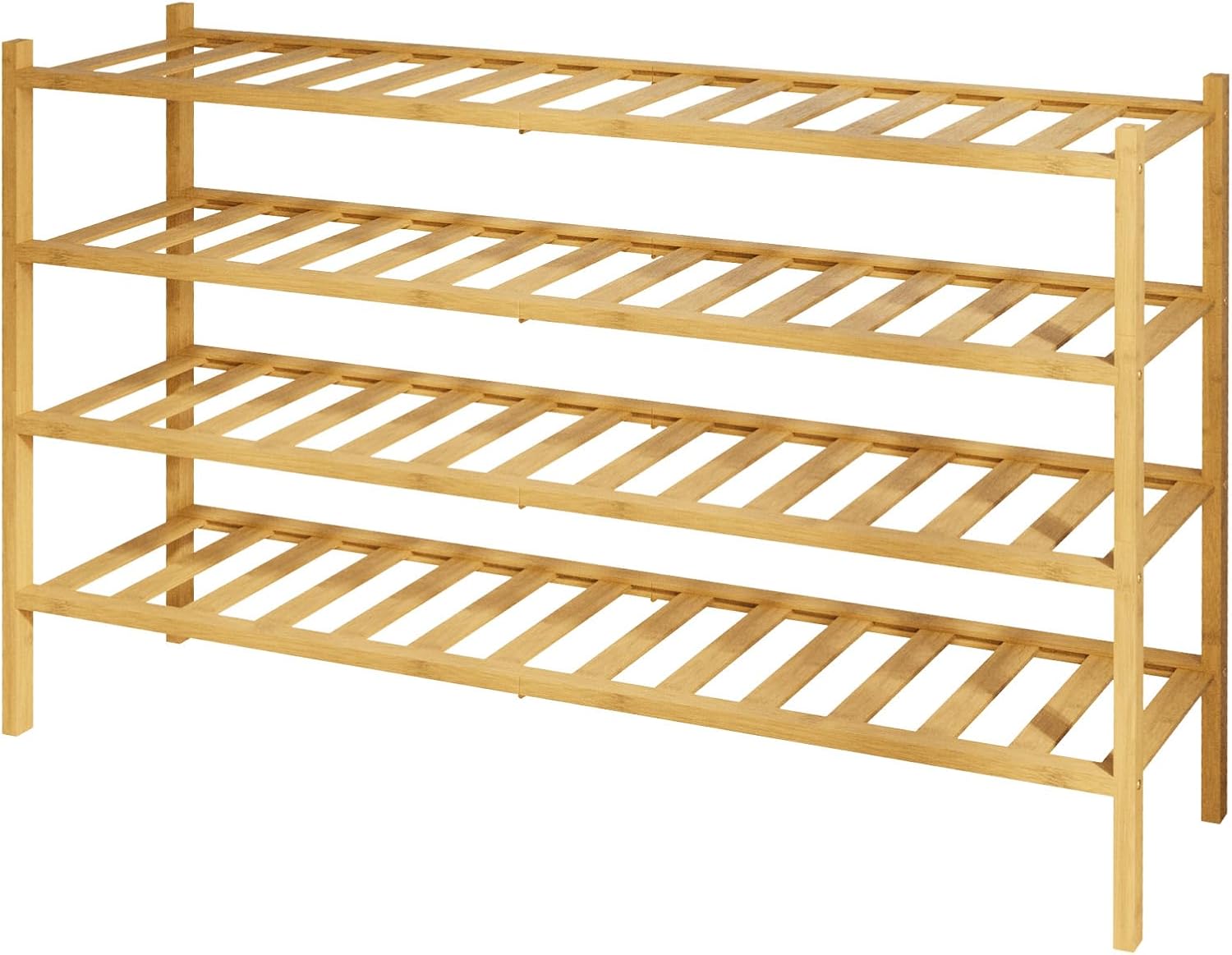 Kitsure Bamboo Wooden Shoe Rack for Closet - Stackable Shoe Organizer with Modular Structure, Space-Saving Shoe Shelf for Entryway, Living Room, Bedroom, 26.8" Wide - 3 Tiers, Brown